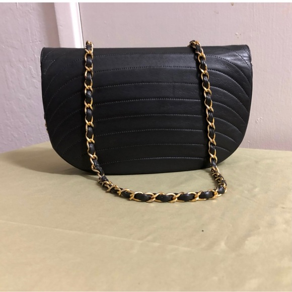 Authentic CHANEL CC Classic Half Moon Lambskin Leather Shoulder Handbag - Picture 4 of 13